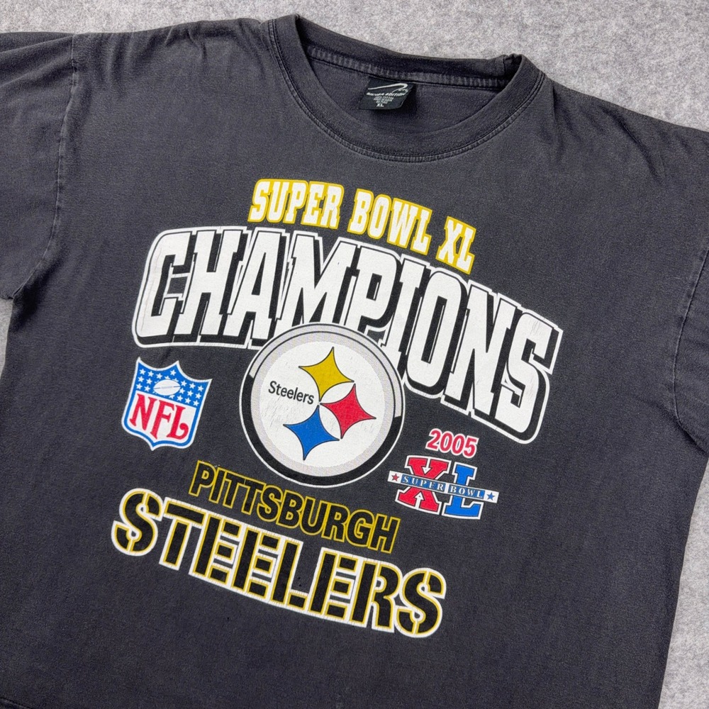 VTG Pittsburgh Steelers Shirt Mens XL Black Super Bowl XL Champions 2005 NFL Tee